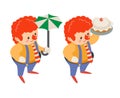 Umbrella isometric circus party fun carnival clown funny cake throw prank pie performance character icon isolated 3d