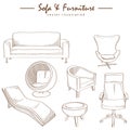 furniture collection sketch drawing vector