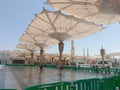 The umbrella Nabawi Mosque in Medina Royalty Free Stock Photo