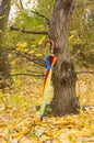 Umbrella near a tree in the autumn park