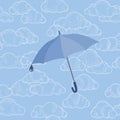 Umbrella over cloudy sky. Clouds seamless pattern April weather background.