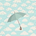 Umbrella over rain. Rainy cloudy sky pattern. Autumn, spring background