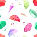 Umbrella pattern. Colorful umbrellas, autumn accessories background. Cute seasonal vector seamless texture