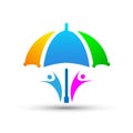 Umbrella people logo icon for beach holiday care concept on white background