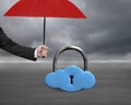 Umbrella protect sky blue cloud lock Royalty Free Stock Photo