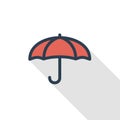 Umbrella, protection thin line flat color icon. Linear vector symbol. Colorful long shadow design. Royalty Free Stock Photo