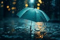 Umbrella provides shelter amidst water droplets in a rainy weather concept