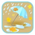 Umbrella, rain, autumn leaves