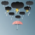 Umbrella,rain,cloud and lighting paper art style Royalty Free Stock Photo