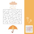 Umbrella and rain - easy maze for younger kids with a solution. Maze game