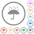 Umbrella with rain solid flat icons with outlines Royalty Free Stock Photo