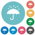 Umbrella with rain solid flat round icons Royalty Free Stock Photo