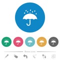 Umbrella with rain solid flat round icons Royalty Free Stock Photo
