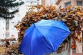 Winter Weather in Israel. Umbrella with raindrops on the fence, after the rain Royalty Free Stock Photo