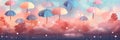 The umbrella\'s colorful rainy summer season pastel background with Ai Generated