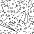 Umbrella seamless pattern with leaves and wording on background