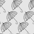 1722 umbrella, seamless pattern in monochrome, stylized umbrellas, anti-stress coloring