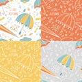 Umbrella seamless pattern set with colorful leaves and wording on background