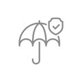 Umbrella, shield and checkmark line vector icon