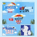 Umbrella and shopping bags for monsoon season sale Banner landing page web header template design