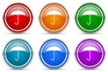 Umbrella silver metallic glossy icons, set of modern design buttons for web, internet and mobile applications in 6 colors options Royalty Free Stock Photo