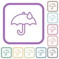 Umbrella with single raindrop outline simple icons