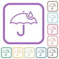 Umbrella with single raindrop outline simple icons