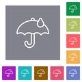 Umbrella with single raindrop outline square flat icons
