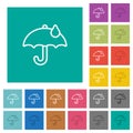 Umbrella with single raindrop outline square flat multi colored icons