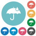 Umbrella with single raindrop solid flat round icons Royalty Free Stock Photo