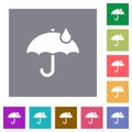 Umbrella with single raindrop solid square flat icons