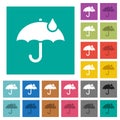 Umbrella with single raindrop solid square flat multi colored icons Royalty Free Stock Photo