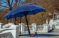 umbrella with solar panels for charging gadgets. Kamianets Podilskyi. Ukraine. Royalty Free Stock Photo