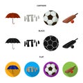 Umbrella, stone, ball, cricket .England country set collection icons in cartoon,black,flat style vector symbol stock