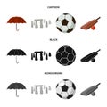 Umbrella, stone, ball, cricket .England country set collection icons in cartoon,black,monochrome style vector symbol