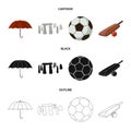 Umbrella, stone, ball, cricket .England country set collection icons in cartoon,black,outline style vector symbol stock