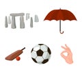 Umbrella, stone, ball, cricket .England country set collection icons in cartoon style vector symbol stock illustration