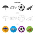 Umbrella, stone, ball, cricket .England country set collection icons in flat,outline,monochrome style vector symbol