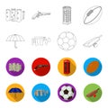 Umbrella, stone, ball, cricket .England country set collection icons in outline,flet style vector symbol stock