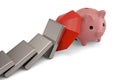 Umbrella stopping the domino effect and protect piggy bank. 3D i