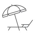 Umbrella and sun lounge thin line icon, travel Royalty Free Stock Photo