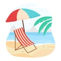 Umbrella and sun lounger on the beach illustration Royalty Free Stock Photo