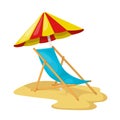 Umbrella and sun lounger wooden on a sand beach.