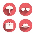 Umbrella, sunglasses and hat with case Royalty Free Stock Photo