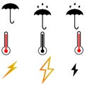 Umbrella thermometr lightnings three items. Royalty Free Stock Photo