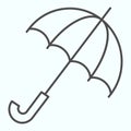 Umbrella thin line icon. Opened handle stick for rainy weather. Autumn season vector design concept, outline style