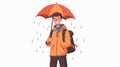 An umbrella-toting man enjoys rain, a rainy day, wet weather. Carefree person standing under raindrops. Isolated modern Royalty Free Stock Photo