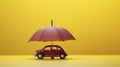 The umbrella and toy car signify vehicle insurance, protecting your car like a shield from damages