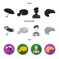 Umbrella, traditional, cheese, mime .France country set collection icons in black, flat, monochrome style vector symbol