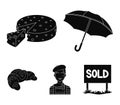 Umbrella, traditional, cheese, mime .France country set collection icons in black style vector symbol stock illustration